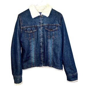 Steve & Barrys Womens Large Denim Jacket Sherpa Lined Full Zip